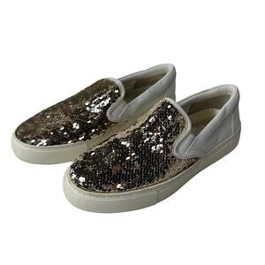 Tory Burch Women's White Carter Gold Sequin Slip-on Sneakers Loafers Size US 7